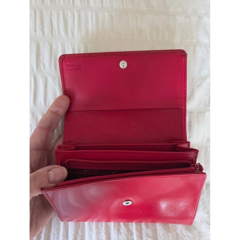 furla red leather continental wallet clutch made in italy snap closure